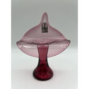 Vintage Pilgrim Cranberry Glass 6” Jack in the Pulpit Vase Studio Art Glass